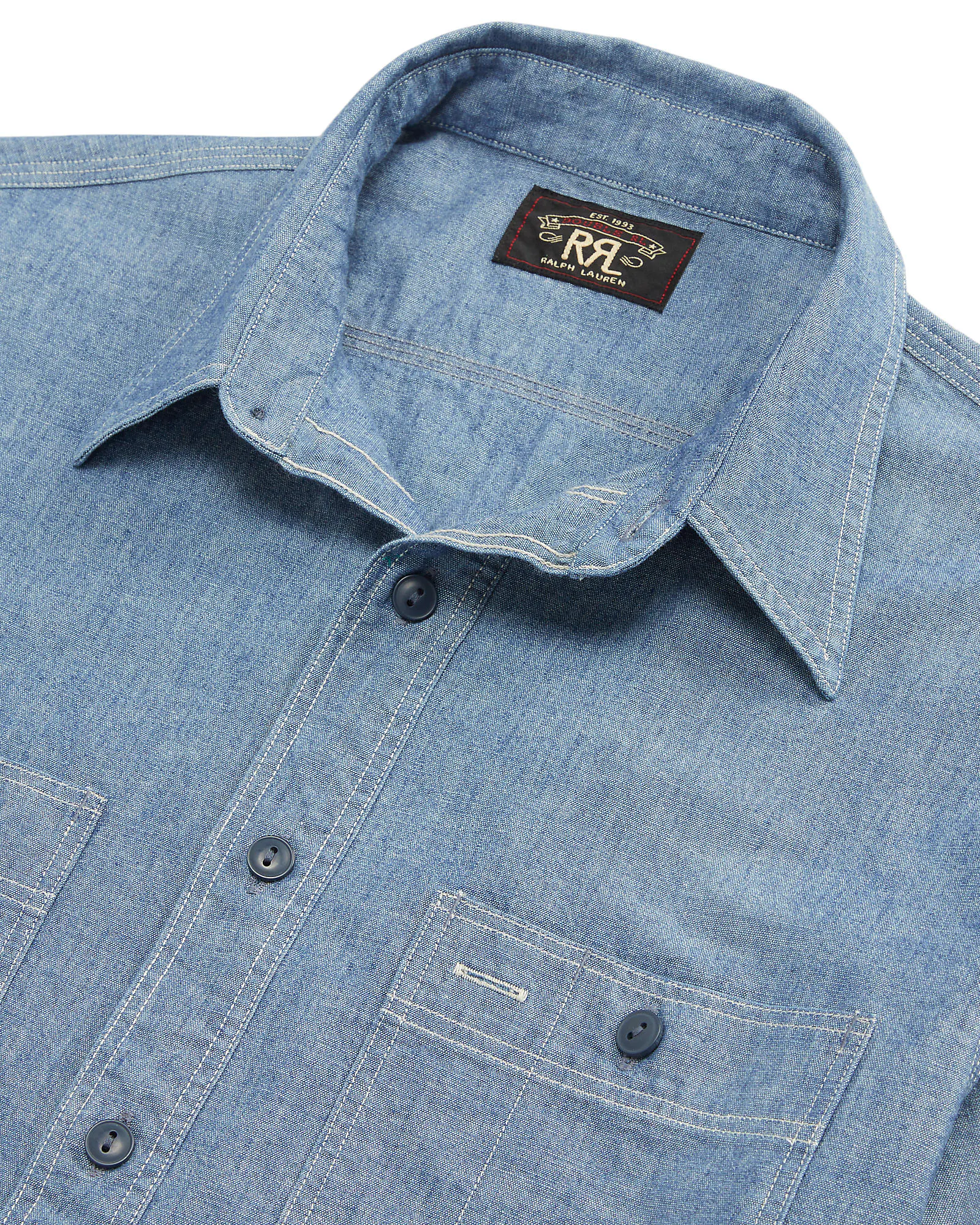 RRL Chambray Craftsman Short Sleeve Work Shirt - Indigo | Short RRL Chambray Craftsman Short Sleeve Work Shirt - Indigo | Short